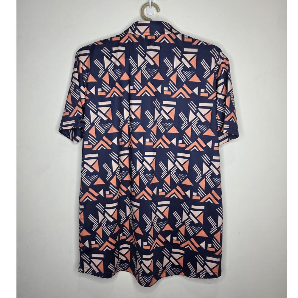 Full Wedge blue orange cream geometric print short sleeve golf polo shirt medium - Picture 5 of 5